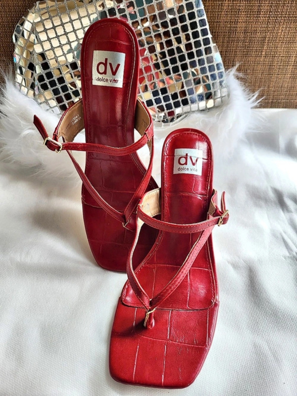 Dolce Vita Strappy Square Toe Heels in Red US 9 Like New